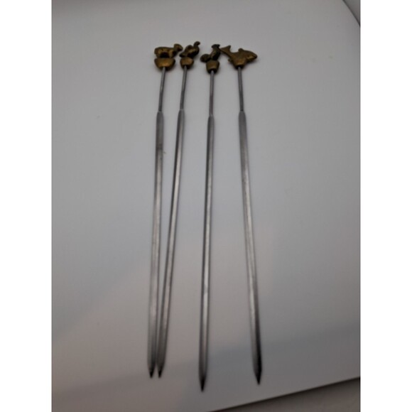 Vintage Brass Shish Kabob Skewers Sheep Goose Rooster Fish Made In Germany - Picture 2 of 5
